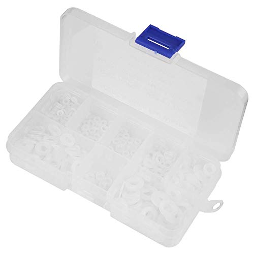 Werkzeug kompatibel mit flachen Unterlegscheiben, 500 Stück M2-M6 Nylon-Unterlegscheiben, Dichtung, einfarbige Unterlegscheiben, Sortimentsset, Nylon-Abstandshalter, Komponente mit Box, schwarz, weiß von JIMIGGAO