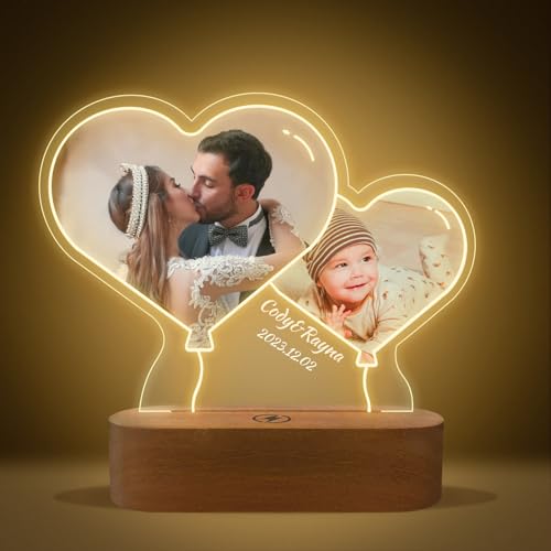 JIMMIDDA Personalisierte Nachttischlampe mit Foto, Personalisierte Paar Frame Geschenke für Männer Fotogeschenke Familiengeschenke Geschenke Geburtstag Mama Geschenk Valentinstag- Ballon von JIMMIDDA