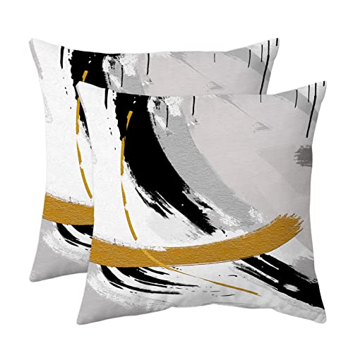 JIMOWANG Black Gold Modern Abstract Art Throw Pillow Case Set of 2 Modern Cushion Cover Square Pillow Cover Decoration for Sofa Bed Chair Car 18 X 18 Inch von JIMOWANG