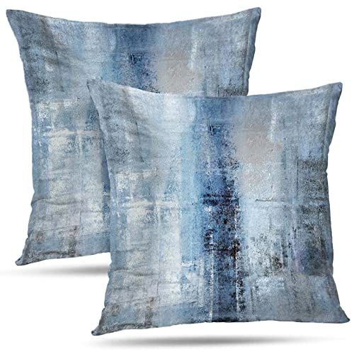 JIMOWANG Blue and Grey Abstract Art Artwork Pillow Cover, Gallery Modern Decorative Throw Pillows Cushion Cover for Bedroom Sofa Living Room 18 x 18 Inch Set of 2 von JIMOWANG