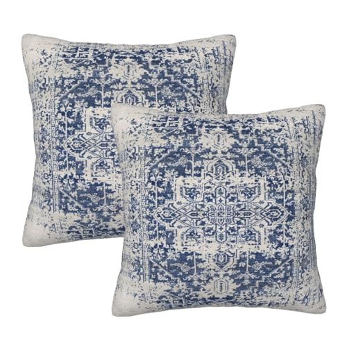 JIMOWANG Boho Pillow Covers 18x18 Set of 2,Blue Throw Pillow Covers Outdoor Decorative Linen Pillow Covers for Couch Bed Sofa Cushion Boho Pillowcases von JIMOWANG