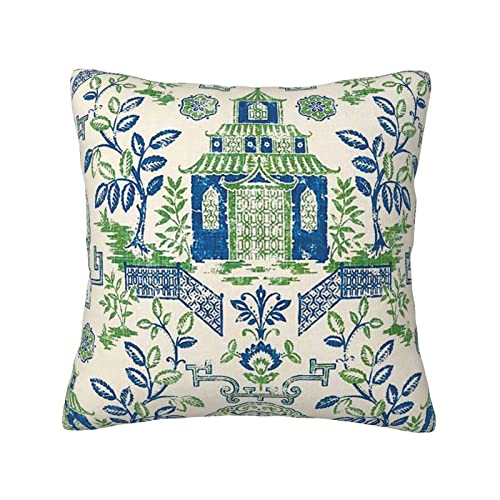 JIMOWANG Chinoiserie Blue Green Pillow Cover 18 x 18 inch Pillow Cushion Cover Asian Accent Throw Pillow Cover von JIMOWANG