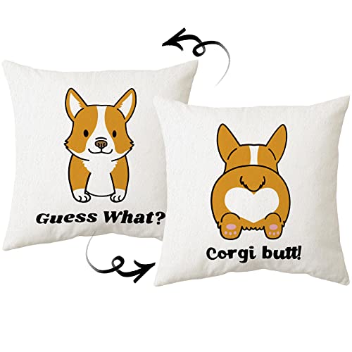 JIMOWANG Corgi Dog Themed Pillowcase Decorations for Home, Funny Dog Corgi Guess What Throw Pillow Cover 18”x18” Double Sided Reversible JIMOWANG Corgi Dog Themed Pillowcase Decorations for Home, Funny Dog Corgi Guess What Throw Pillow Cover 18”x18” Double Sided Reversible von JIMOWANG