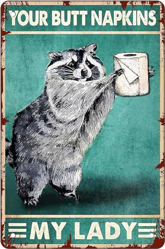 JIMOWANG Funny Raccoon with Toilet Paper Vintage Metal Sign Wall Decor 8x12 Inch von JIMOWANG