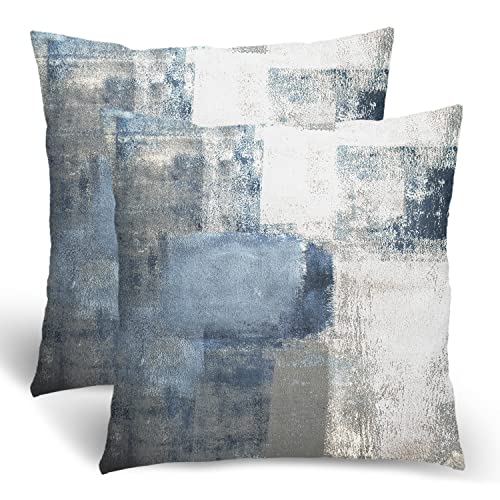 JIMOWANG Navy Blue Grey Abstract Art Painting Throw Pillow Case Set of 2 Modern Cushion Cover Square Pillow Cover Decoration for Sofa Bed Chair Car 18 X 18 Inch von JIMOWANG
