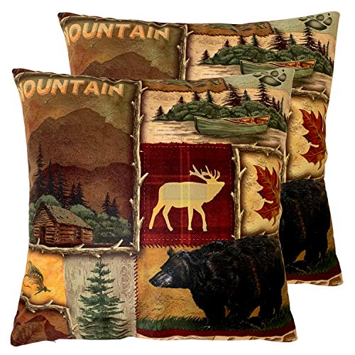 JIMOWANG Rustic Lodge Bear Moose Deer Throw Pillow Cover Set of 2 Square 18X18 inch Pillow Case Cushion Cover for Home Sofa Couch Living Room Car Decor von JIMOWANG
