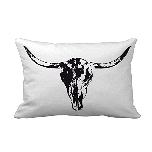 JIMOWANG Throw Pillow Cover Western Longhorn Cow Skull in Black and White Texas 12x20 inches Home Decor Pillow Case Cushion Cover Pillowcase for Couch Bed Sofa von JIMOWANG