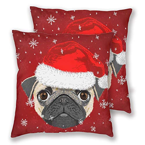 JIMOWANG Throw Pillow Covers Set of 2 Pug Dog Merry Christmas 18 X 18 Inch Decorative Square Pillowcase Throw Cushion Case for Sofa Bed Chair Car von JIMOWANG