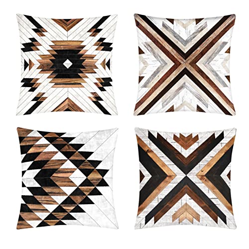 JIMOWANG Tribal Aztec Throw Pillow Covers Western Wooden Accent Decorative Pillow Covers Set of 4 18 X 18 Inch Pillowcase for Sofa Bed Chair Car von JIMOWANG