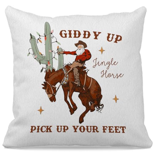 JIMOWANG Western Christmas Santa Throw Pillow Case Modern Cushion Cover Square Pillow Cover Decoration for Sofa Bed Chair Car 18 X 18 Inch von JIMOWANG