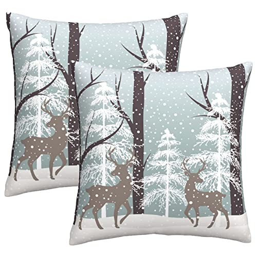 JIMOWANG Winter Wildlife Deer Pillow Covers 18x18 Inch Christmas Throw Pillows Set of 2 Soft Pillow Case for Home Sofa Bedroom Livingroom Decor von JIMOWANG