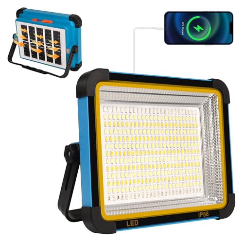 JINABLOSSY LED Baustrahler Akku Solar Arbeitsleuchte Tragbare Abstimmbar 100W Äquivalent 5 Modi Solar Wiederaufladbar LED Arbeitsstrahler Camping Flutlicht 10000mAh für Angeln Notfall Baustelle Garage von JINABLOSSY