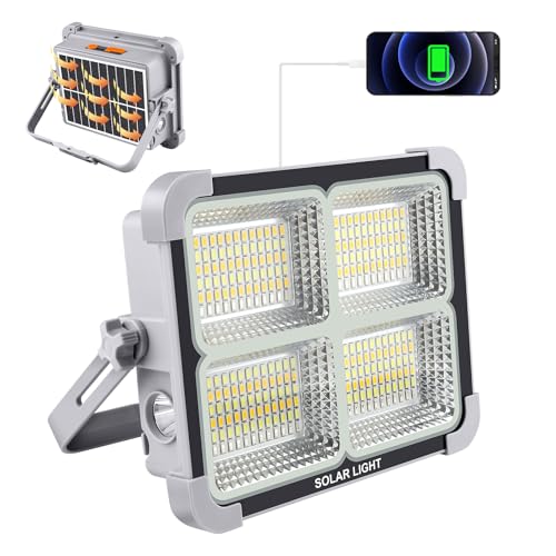 JINABLOSSY LED Baustrahler Akku Solar Arbeitsleuchte Tragbare Abstimmbar 150W Äquivalent 5 Modi Solar Wiederaufladbar LED Arbeitsstrahler Camping Flutlicht für Angeln Notfall Baustelle Garage JINABLOSSY LED Baustrahler Akku Solar Arbeitsleuchte Tragbare Abstimmbar 150W Äquivalent 5 Modi Solar Wiederaufladbar LED Arbeitsstrahler Camping Flutlicht für Angeln Notfall Baustelle Garage von JINABLOSSY