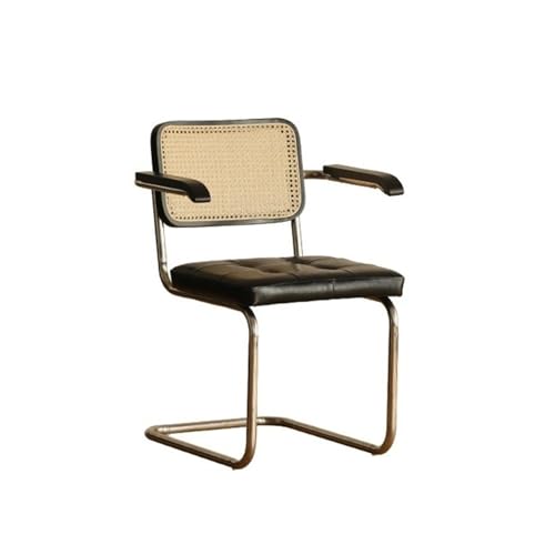 JINBIXIANGDJKS Esszimmerstuhl Home Light Luxury Retro Rattan Massivholz Modern Simple Rückenlehnenstuhl(WitharmrestBlack) von JINBIXIANGDJKS