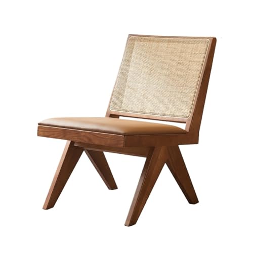 JINBIXIANGDJKS Esszimmerstuhl Lässig Schlichtes Design Balkon Massivholz Rattanstuhl Möbel(Walnutcolorcushionstyle) von JINBIXIANGDJKS