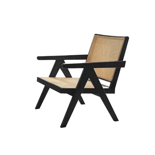 JINBIXIANGDJKS Massivholz Rattan Handlauf Rückenlehne Balkon Einfache Mode-Design Freizeitstuhl(Blackrattansurface) von JINBIXIANGDJKS