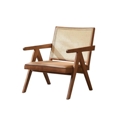 JINBIXIANGDJKS Massivholz Rattan Handlauf Rückenlehne Balkon Einfache Mode-Design Freizeitstuhl(Walnutcolorsoftbag) von JINBIXIANGDJKS