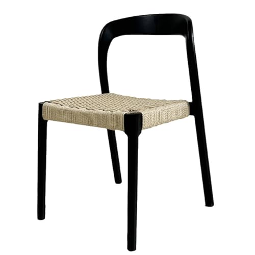 JINBIXIANGDJKS Massivholz Seil Zurück Esstisch Stuhl Home Wohnzimmer Balkon Freizeit Stuhl(Black) von JINBIXIANGDJKS