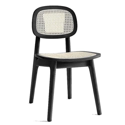 JINBIXIANGDJKS Massivholz Zurück Rattan Esszimmerstuhl Home Esstisch Stuhl(Black) von JINBIXIANGDJKS