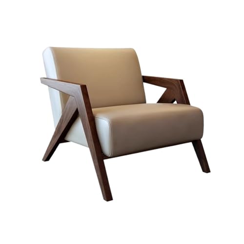 JINBIXIANGDJKS Retro Balkon Stoff Einzelsofa Stuhl Wohnzimmer Home Massivholz Freizeitstuhl(Beige) von JINBIXIANGDJKS