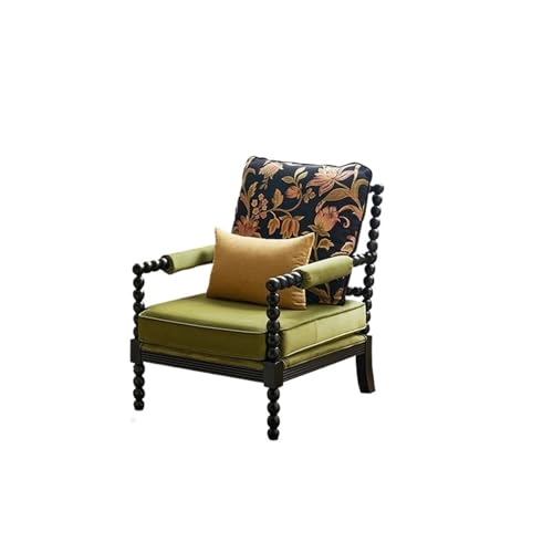JINBIXIANGDJKS Retro Einfache Design Einzel Sofa Stuhl Wohnzimmer Massivholz Stoff Freizeit Stuhl(Green) von JINBIXIANGDJKS