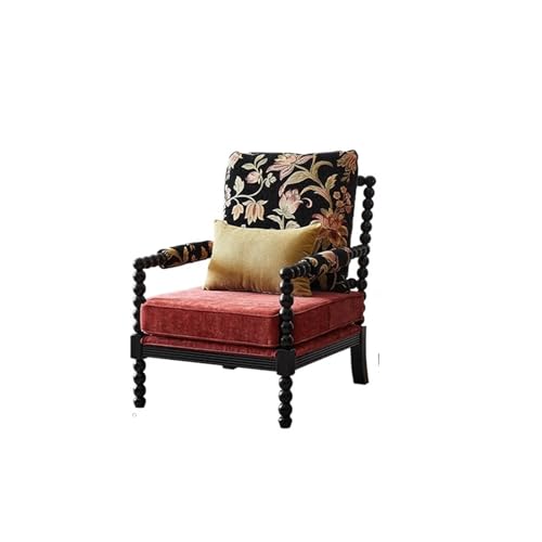 JINBIXIANGDJKS Retro Einfache Design Einzel Sofa Stuhl Wohnzimmer Massivholz Stoff Freizeit Stuhl(Red) von JINBIXIANGDJKS