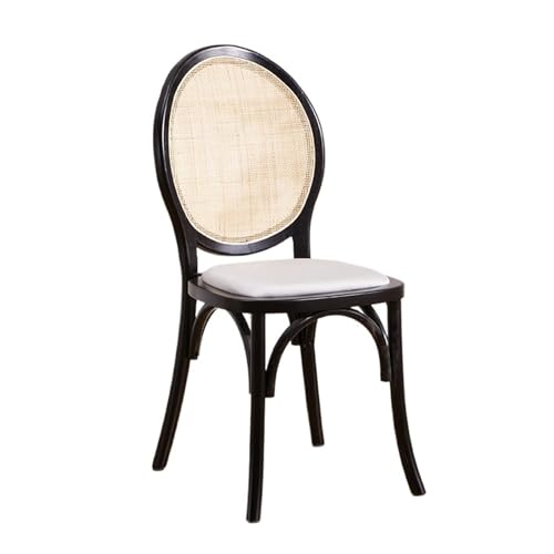 JINBIXIANGDJKS Retro Esszimmerstuhl Hause Massivholz Rückenlehne Rattan Einfache Esszimmerstuhl(Black) von JINBIXIANGDJKS