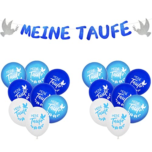 JINCHENG Taufe Dekoration Set,Blau Taufe Luftballons,Taufe Deko Junge Mädchen,Luftballons Taufe,18Luftballons + 1 Girlande Konfirmation Deko,für Mädchen Jungen Konfirmation Deko(Blau) von JINCHENG