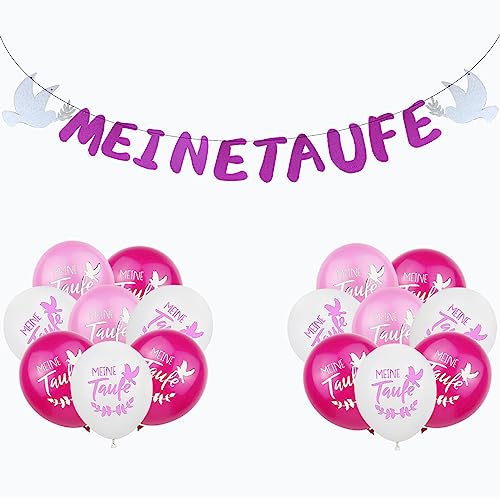 JINCHENG Taufe Dekoration Set,Rosa Taufe Luftballons,Taufe Deko Junge Mädchen,Luftballons Taufe,18Luftballons + 1 Girlande Konfirmation Deko,für Mädchen Jungen Konfirmation Deko(Rosa)… von JINCHENG