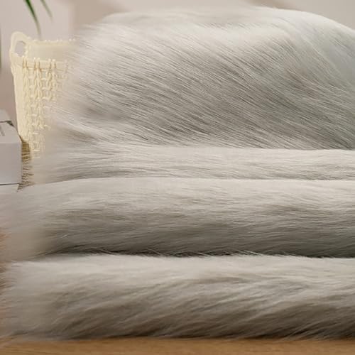 Luxuriöser weicher Kunstfuchsfell-Stoff(50CM*180CM) Langer Flor 5cm Shaggy Plüsch Nähen DIY Materialien warme weiche Mantel Mode Fursuit Kostüm Schal Handwerk(14 Light gray) von JINDAOSH