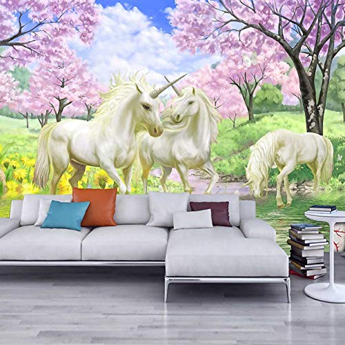 3D Fototapete Wandbild 300 cm x 210 cm Einhorn-Traumkirschblüte Vliestapeten Wandbild Wohnzimmer Wohnkultur Malerei von JINFANGBZ