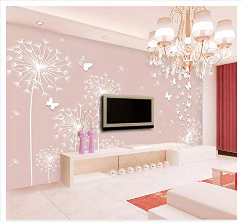 Fototapete Rosa Löwenzahn und Schmetterling 250cm x 175cm Vliestapete Wandbild Für Schlafzimmer Wohnzimmer TV Hintergrund Dekoration Wandmalerei von JINFANGBZ