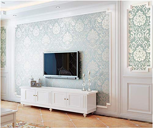 Tapete Luxuriöses Damaskus Blumen Blaues Grau 3D Vliestapete Küche Schlafzimmer Wohnzimmer Tv Background Dekoration von JINFANGBZ