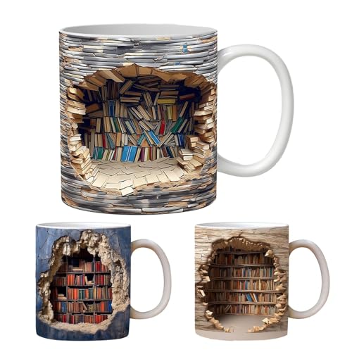 3D Bücherregal Tasse | Bibliothek Bücherregal Tasse | Bücherbecher mit 3D Effekt | Kreatives Design Keramik Kaffeetasse | Kaffeetasse für Buchliebhaber, ein Geschenk für Lese von JINGAN