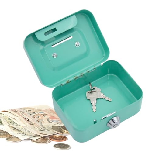 Geldkassette Abschließbar | Schlüsselschloss Sicherheitsbox Mini Safe Schließbox | Spardose | Portokasse | Sparschwein | Kleine Schließfachbox | Robuste Münzbank Aus etall von JINGAN