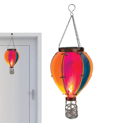 Hängende Heißluftballon-Solarlaterne | Solar-Heißluftballon-Laterne | Solar-Laterne für den Außenbereich | hängende LED-Heißluftballon-Laterne | Flammeneffekt Gartenornamente | flackernde Flamme von JINGAN