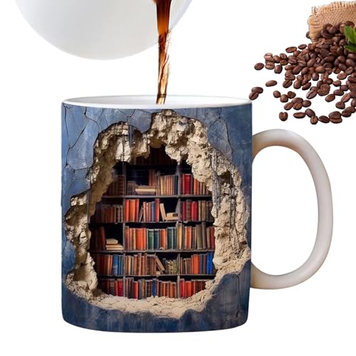 JINGAN 3D Bücherregal Becher | 11 Oz Bibliothek Bücherregal Becher | Creative Space Design Flache Farbe Muster Kaffeebecher Für Buchliebhaber | Weihnachten Geburtstag Geschenke Für Freunde Kinder von JINGAN