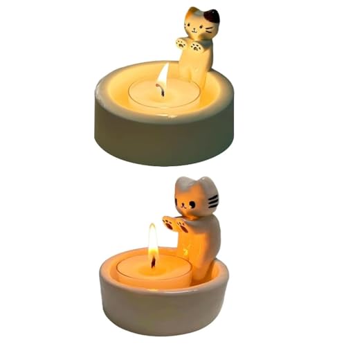 JINGAN Kitten Candle Holder | Kätzchen Teelicht Kerzenhalter | Katzen Kerzenhalter | Katzen Kerzenhalter Mit Wärmenden Pfoten | Katze Wärmt Sich Pfoten Süß Candle Holder Kerzenständer von JINGAN