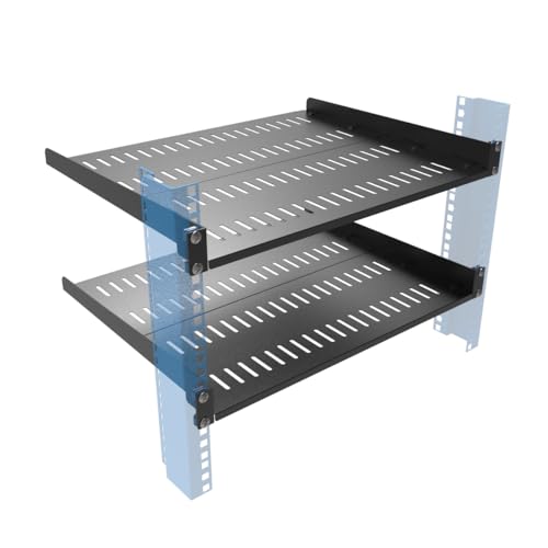 JINGCHENGMEI 2 Stück 1U belüftetes Server-Rack-Regal, 35,6 - 43,2 cm, verstellbar, universal, freitragende Rack-Halterung für 48,3 cm Netzwerkgeräte, Rack-Gehäuse, Schwarz (1U14In2PCS) von JINGCHENGMEI