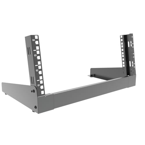 JINGCHENGMEI 4U Desktop-Netzwerk-Rack, 48,3 cm, klein, offener Rahmen, 2 Pfosten, freistehend, Tischregal für Server, Patchpanel, Daten, AV, IT, Studio oder Netzwerkgeräte (4U) von JINGCHENGMEI