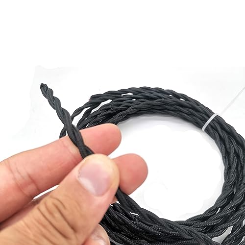Geflochtenes Elektrokabel, 2 x 0,75 mm, Vintage, gedrehtes Textil, geflochten, Retro-Pendellampenkabel, mehrfarbig, mehrere Größen(Black,20m) von JINGCHI