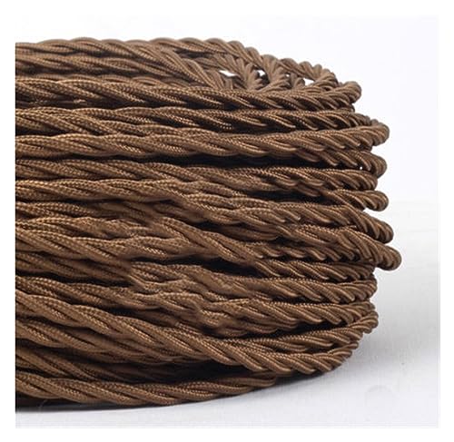 Geflochtenes elektrisches Kabel, geflochtenes Stromkabel, 2-adrig, 0,75 mm, textilummantelt, mehrfarbig, 0,5–100 Meter (rot, 50 m)(Brown,3m) von JINGCHI