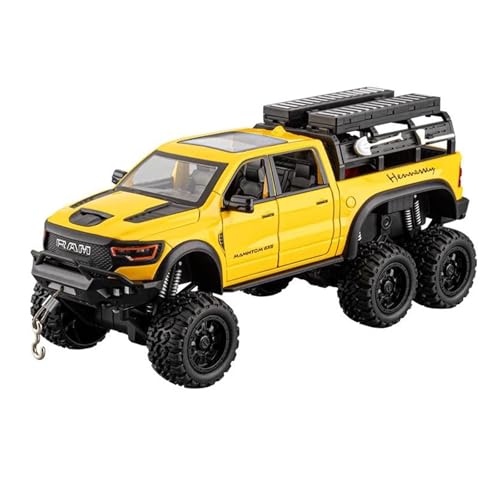 JINGDEE Dekoratives Automodell 1:24 for Mammoth RAM 1000 TRX 6x6 Pickup Diecast Metall Legierung Skala Auto Modell Desktop Dekoration perfekt zum Verschenken(Yellow) von JINGDEE
