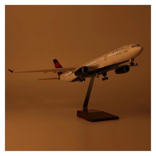 JINGDEE Modellflugzeuge im Displaymaßstab 1:135 for A330 Delta Airlines Flugzeug Druckguss Harz Fertig Flugzeug Modell Sammlung Souvenir Geeignet zum Verschenken(with LED) von JINGDEE