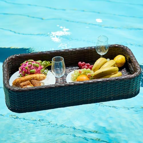 JINGEDD Schwimmendes Tablett für den Pool, Rattan-Billardtisch, schwimmendes Frühstückstablett auf dem Wasser, Schwimmbecken für Partys,Black-Rectangle von JINGEDD