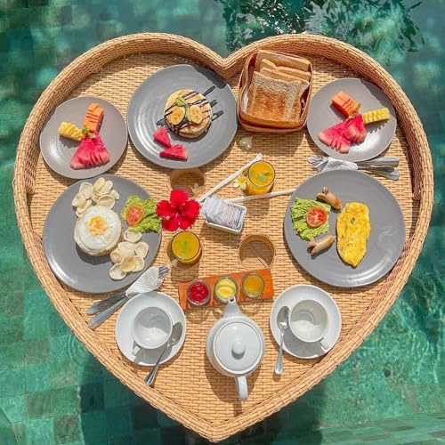 JINGEDD Schwimmendes Tablett für den Pool, Rattan-Billardtisch, schwimmendes Frühstückstablett auf dem Wasser, Schwimmbecken für Partys,apricot-Heart von JINGEDD