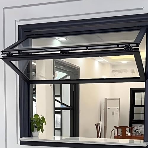 Klappbares Servierfenster mit Glas und Schloss – Doppelt aufgehängtes Aluminiumrahmenfenster für Imbisswagen, Verkaufsstände und die Verwendung in Geschäftsküchen,23.6x35.4in/60x90cm von JINGEDD