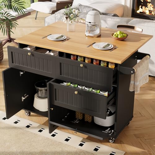 Küchenschrank, Moderne Kücheninsel, Buffetschrank, Esszimmerwagen mit Holzmaserung, Buffetschrank, Multifunktionaler Esstisch mit Stauraum, mit Stretchfunktion,Black von JINGEDD