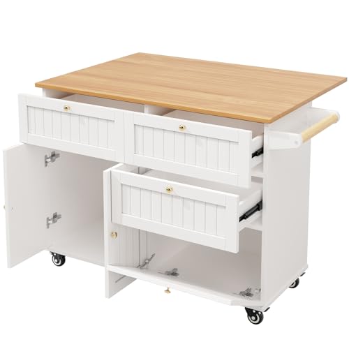 Küchenschrank, Moderne Kücheninsel, Buffetschrank, Speisewagen mit Holzmaserung, Multifunktionaler Esstisch mit Stauraum, Speisewagen mit Stretchfunktionsschränken,White von JINGEDD