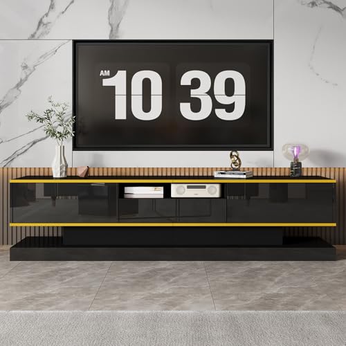 Moderner TV-Schrank mit drei Schubladen und einem offenen Fach - Hochglanz mit farbwechselnden LED-Leuchten, 180 * 38 * 45cm,A von JINGEDD